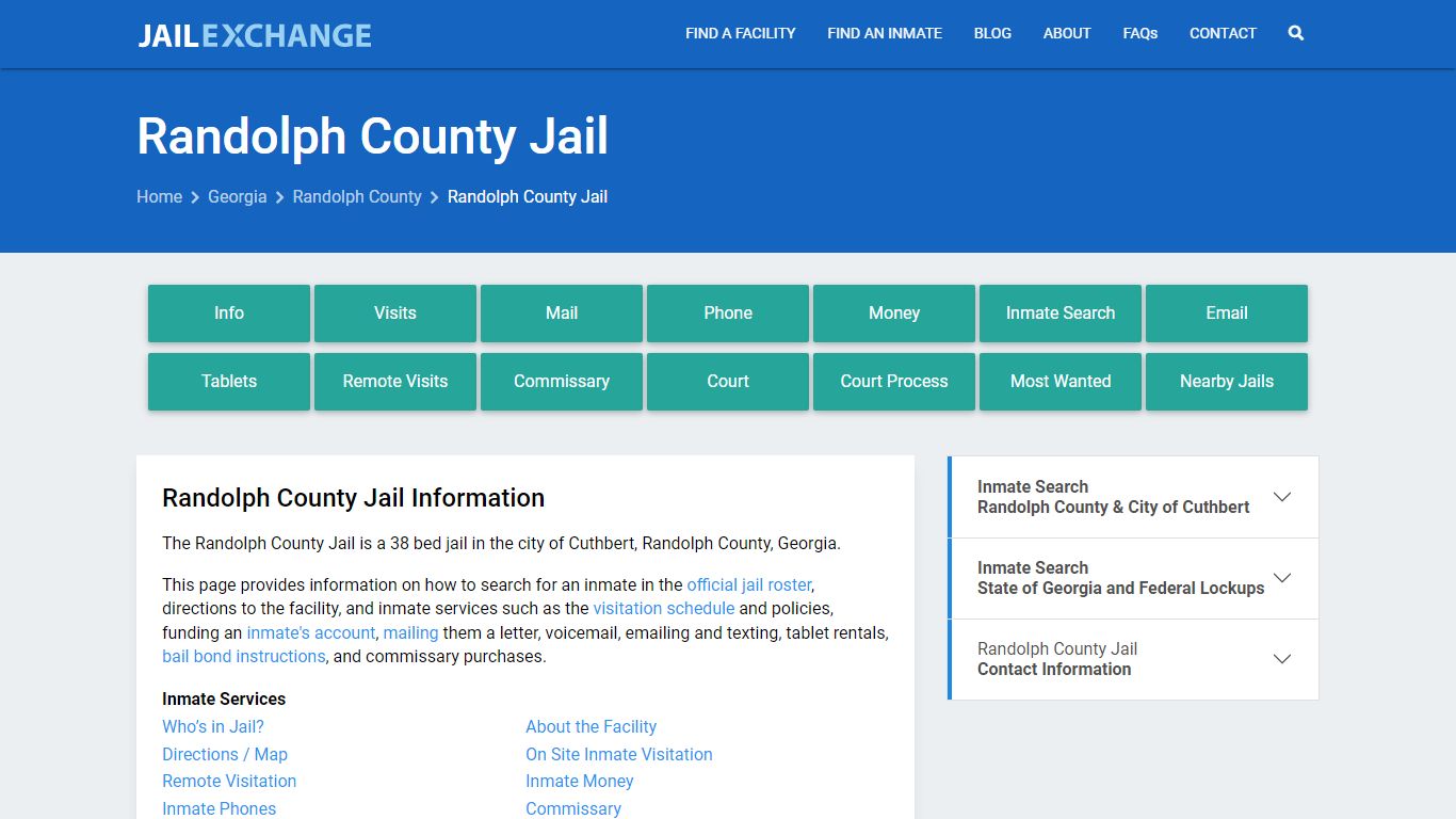 Randolph County Jail, GA Inmate Search, Information